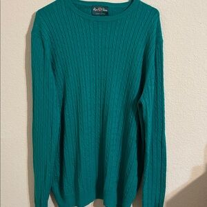 Elegant Cotton Cashmere Men's Green Cable Knit Sweater Quiet Luxury